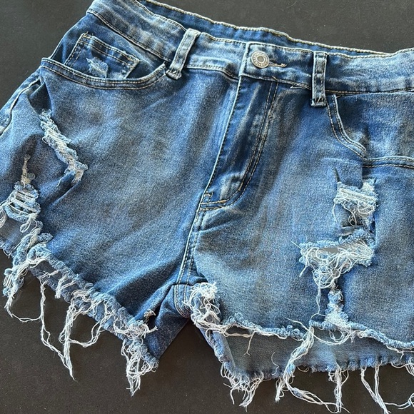 Distressed Blue Denim Shorts - Picture 4 of 8